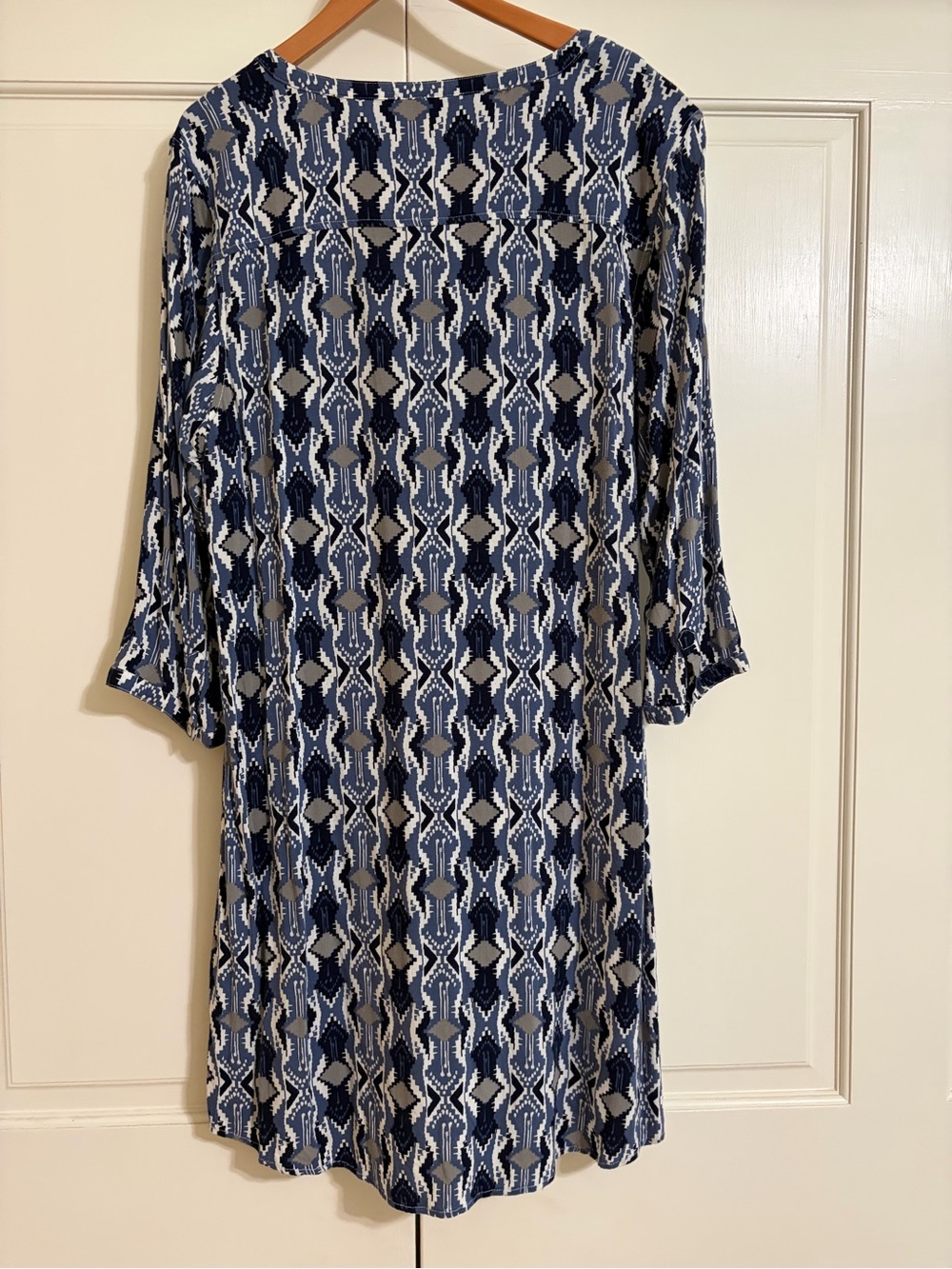 Ariat Blue Southwestern Aztec Print Rayon Tunic Dress Large Boho Western - Picture 8 of 8